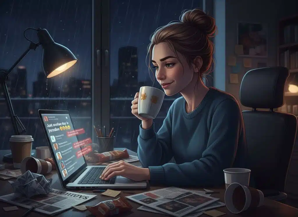 social media post about a global tragedy receiving negative reactions on a laptop screen