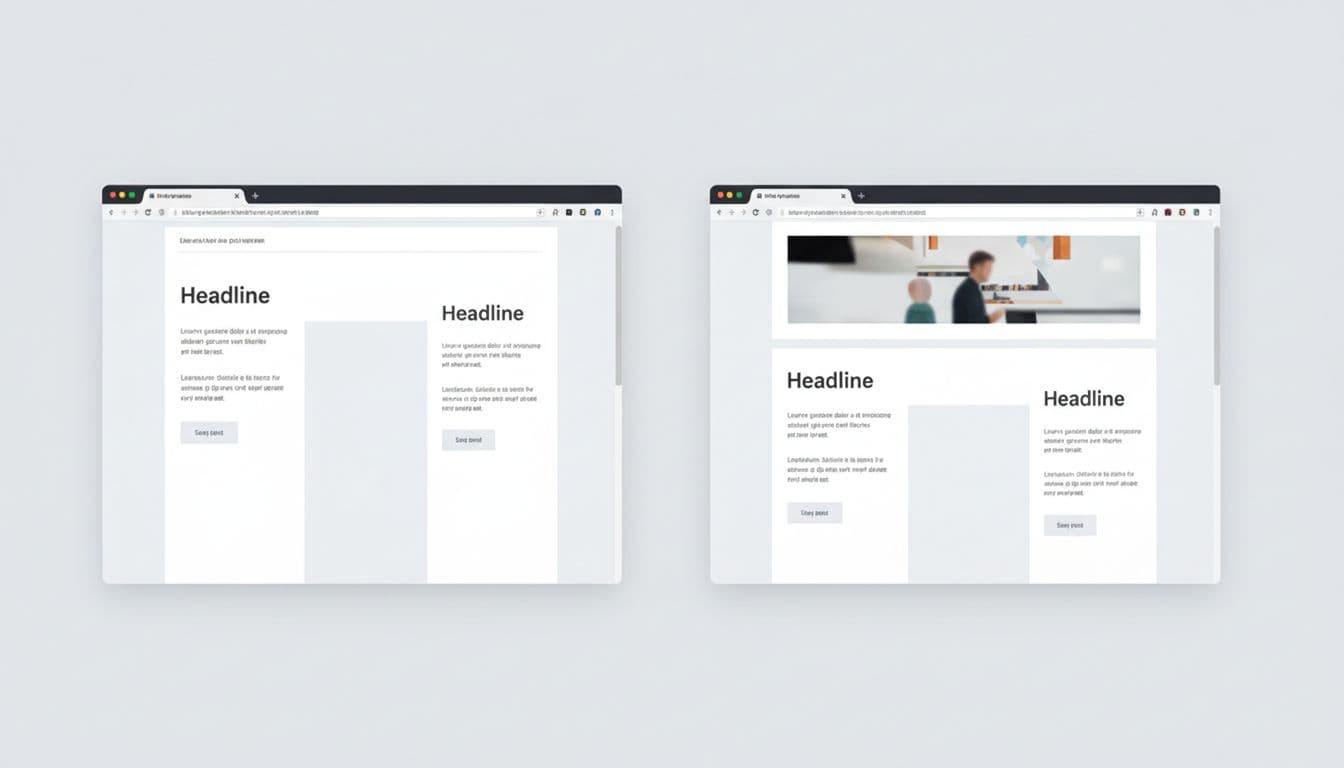 Split-screen comparison showing stable webpage layout on the left versus shifting layout on the right, where text and buttons move down as an ad loads above, in identical desktop browser windows.