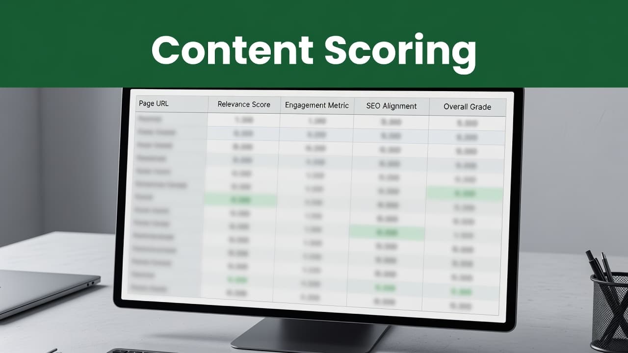 Competitor Content Audit: Step-by-Step Structure Guide 4 A professional digital layout displays a grid-based scoring system featuring a bold dark green header. The structured audit table underneath provides clear, objective metrics for evaluating website pages with consistent branding.